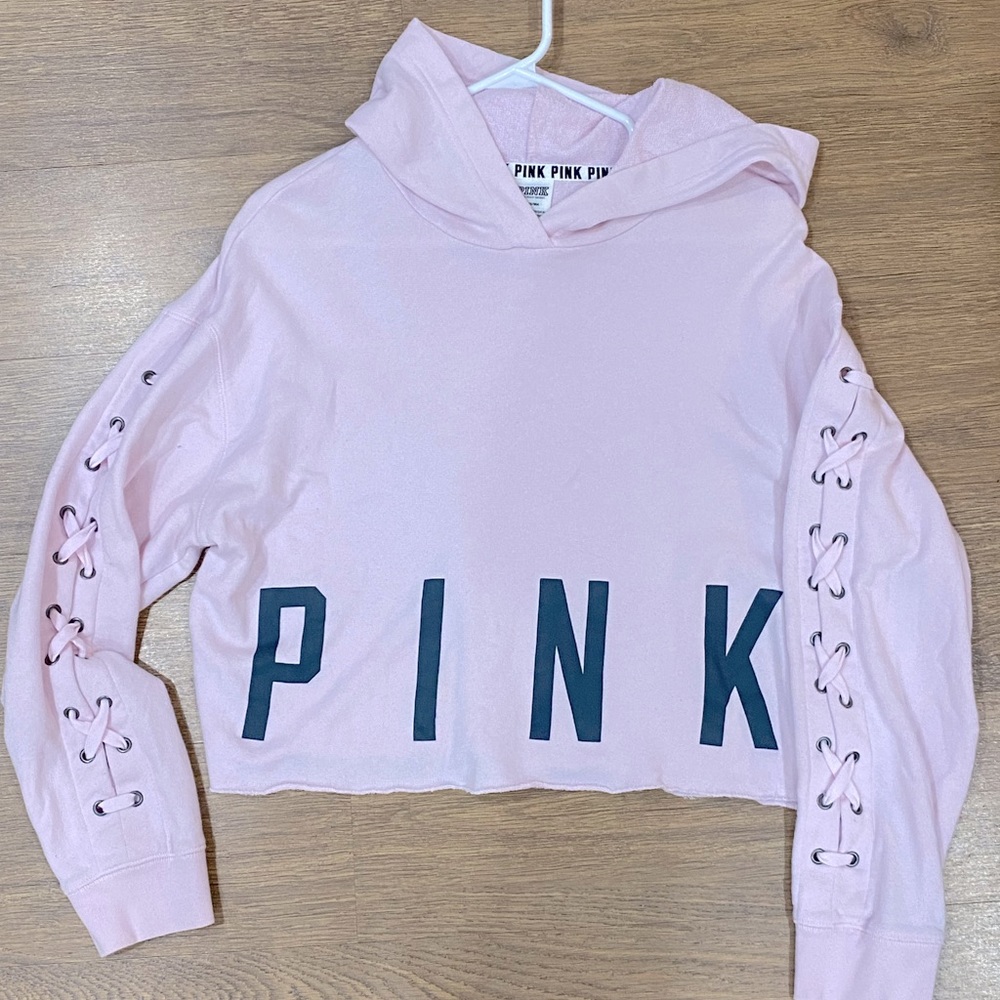 Victoria’s Secret PINK cropped lace-up hoodie - Women’s Size Medium